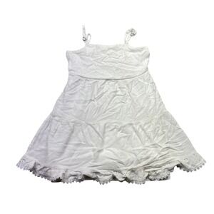 No Comment Girls White Eyelet Tiered Dress Adjustable Straps Lace Hem Sz L 14